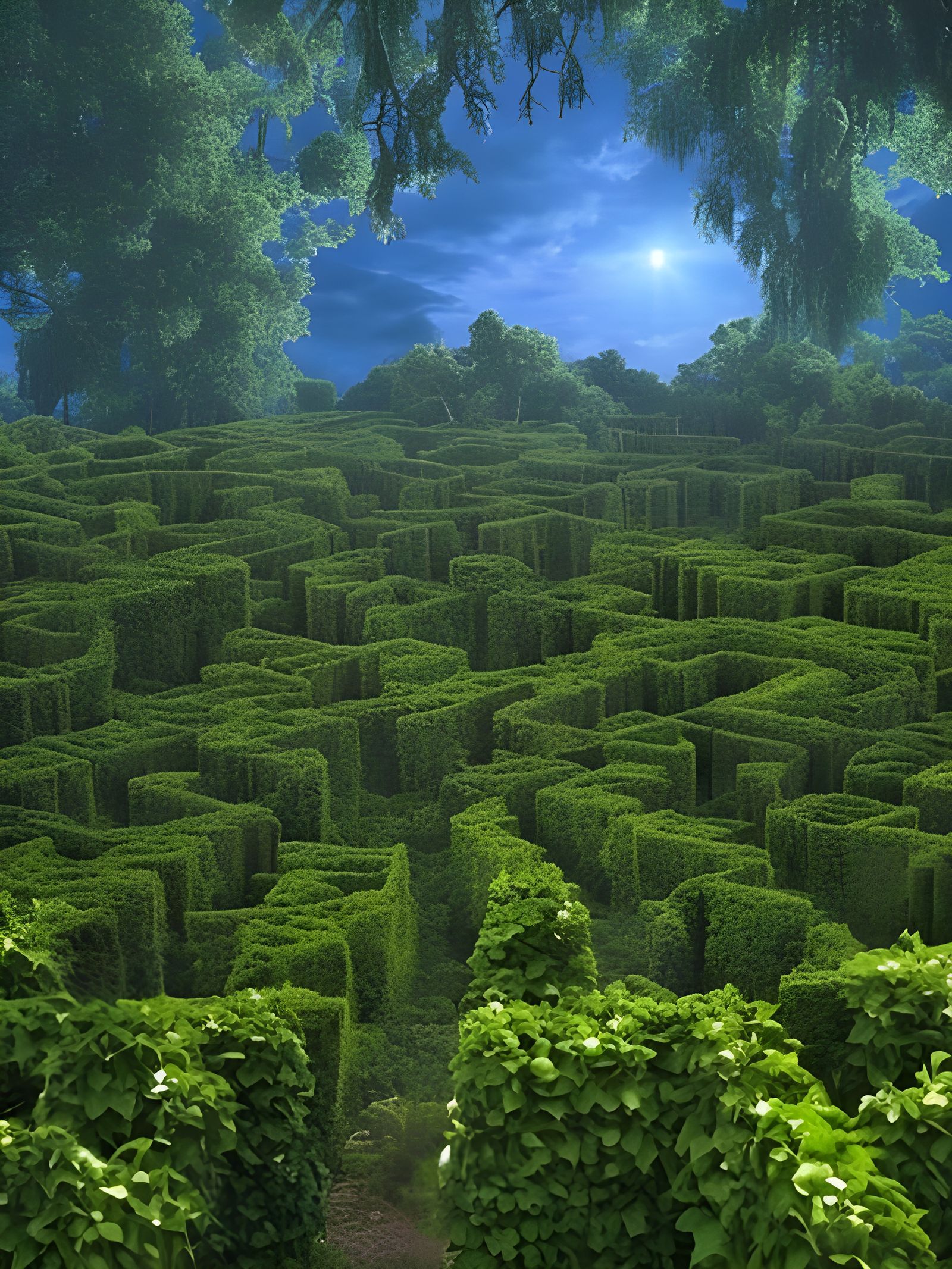 Mystical Vine-Covered Maze in Dark Fantasy Wonderland
