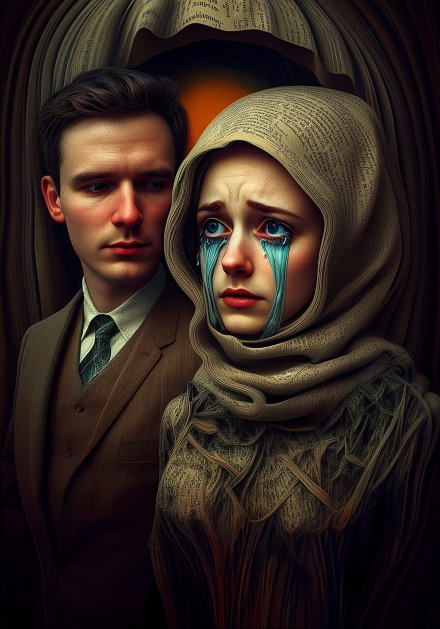 Steamfunky Anamorphic Sculpture of Two Figures