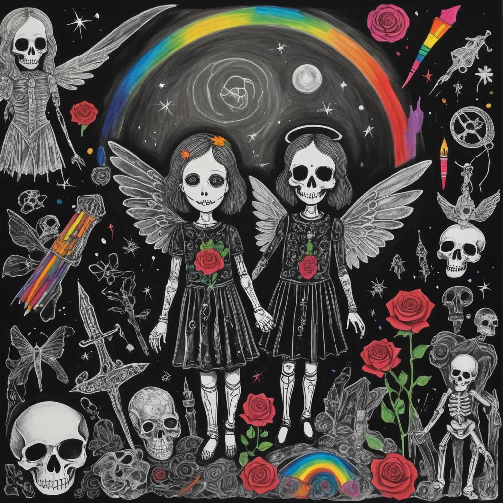 Goth Woman in Darkness: Surreal Crayon Drawing