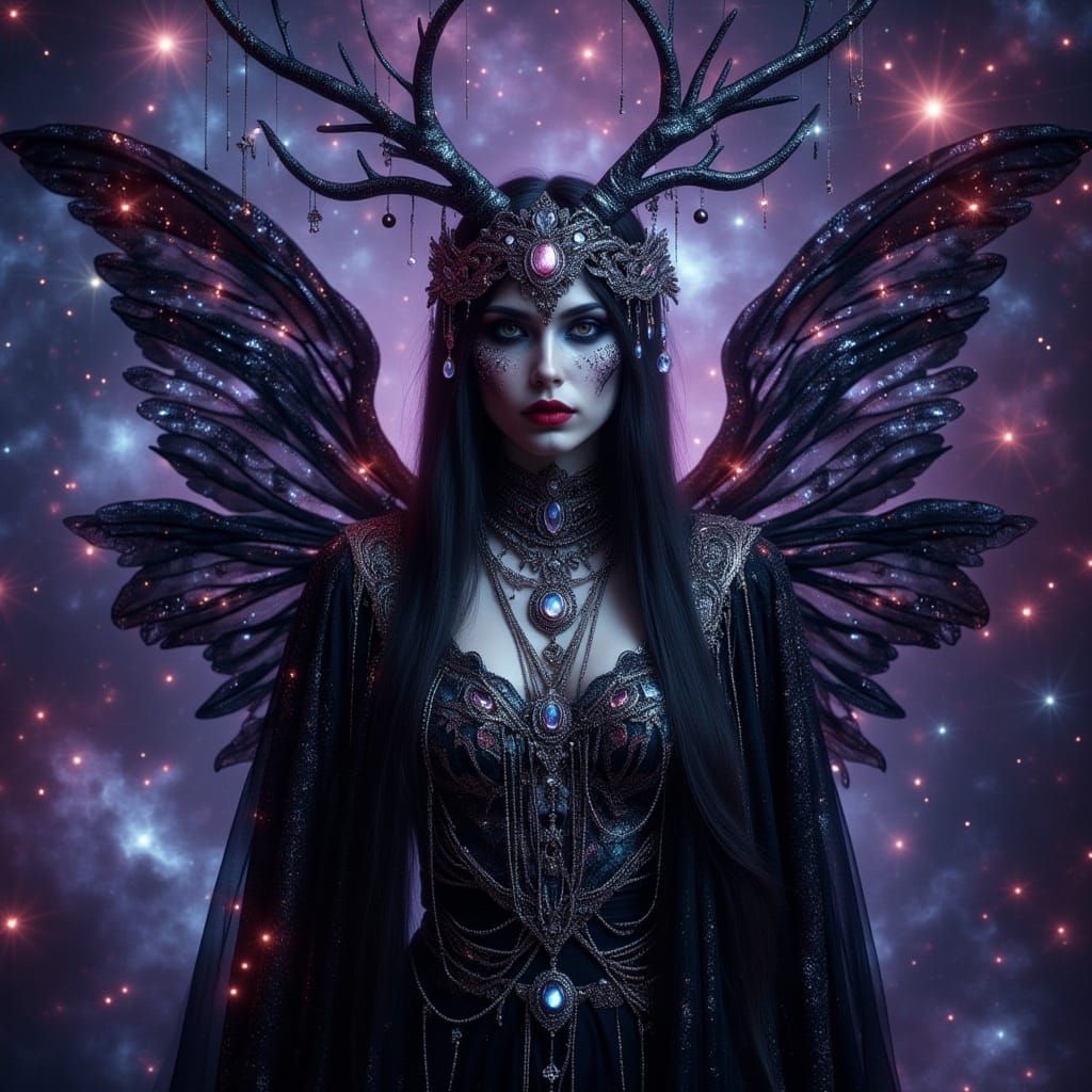 Dark Faerie Queen in Velvet with Crystal Antlers