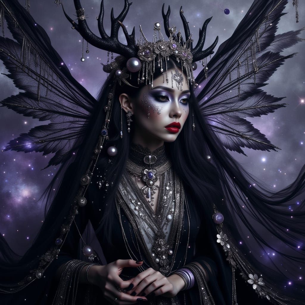 Regal Dark Faerie Queen in Velvet and Shadow