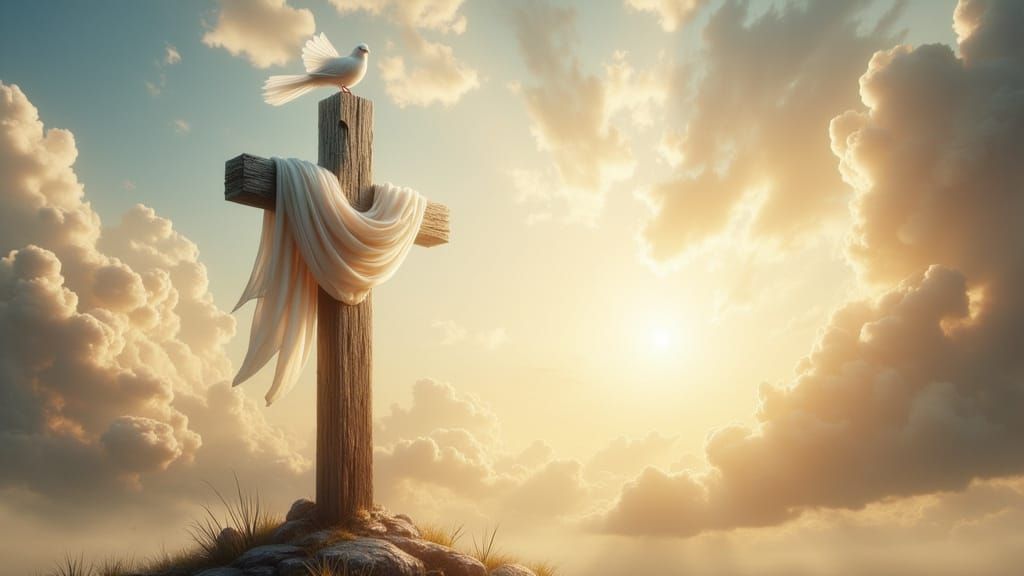 Ethereal Peace: A Serene Cross in Heavenly Light