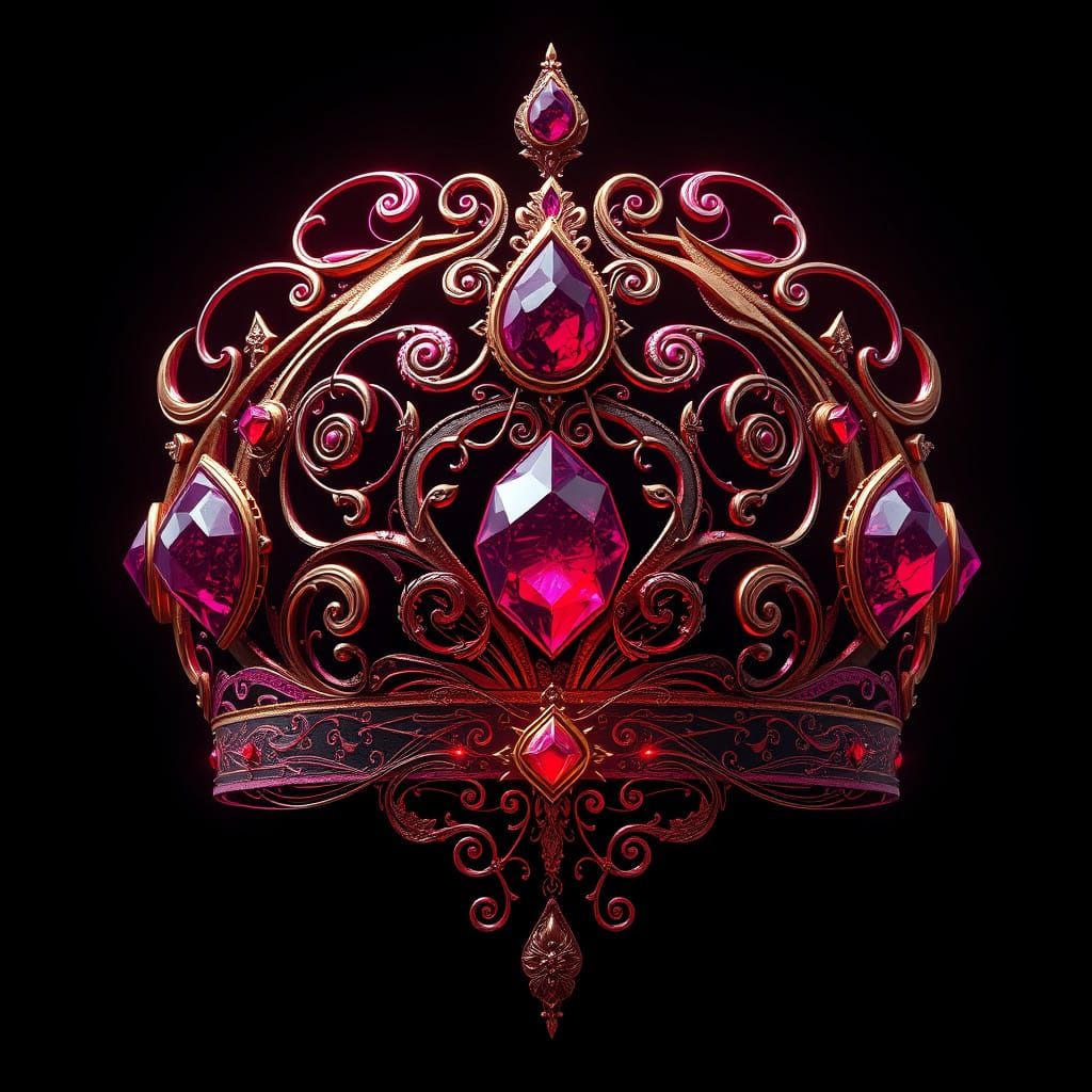 Ethereal Ruby Diadem with Mystical Symbols in Cyberpunk Styl...