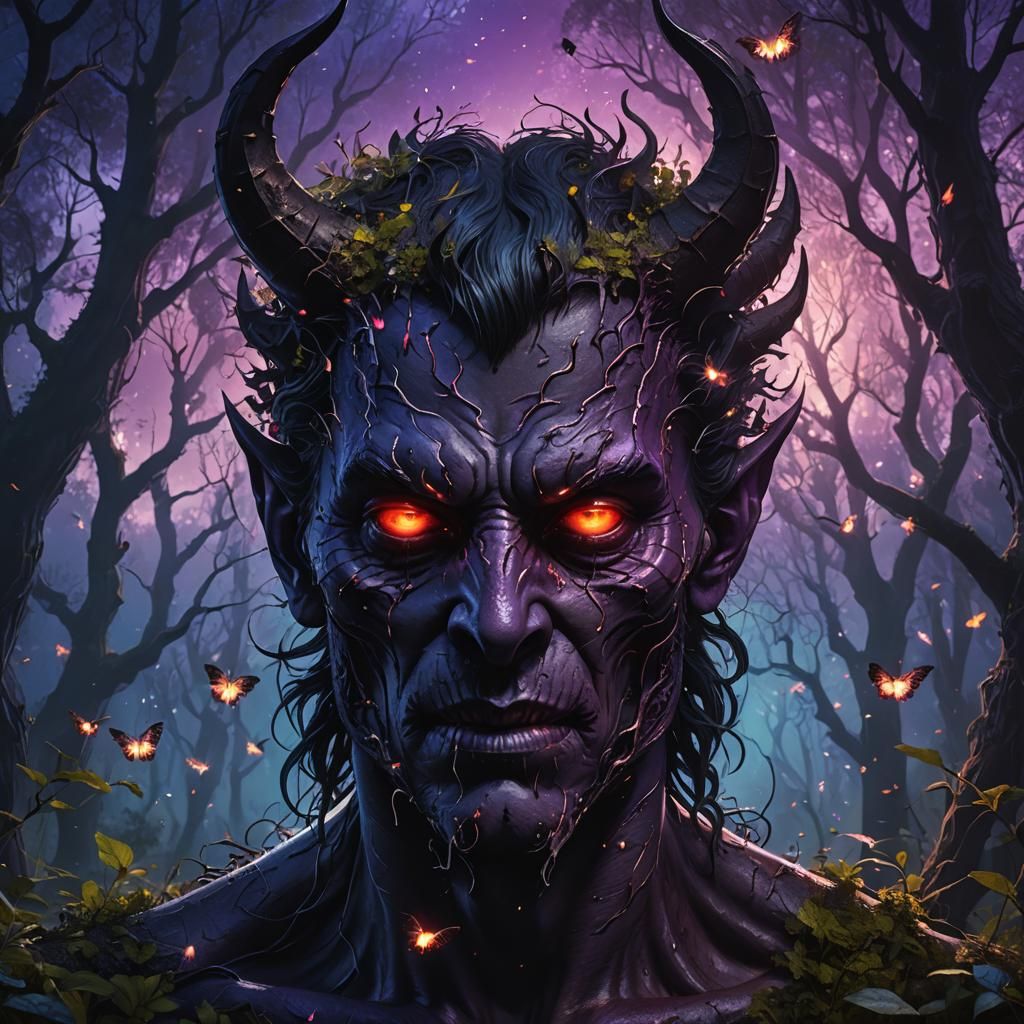 Devil Face Forest Landscape in Dark Fantasy Style