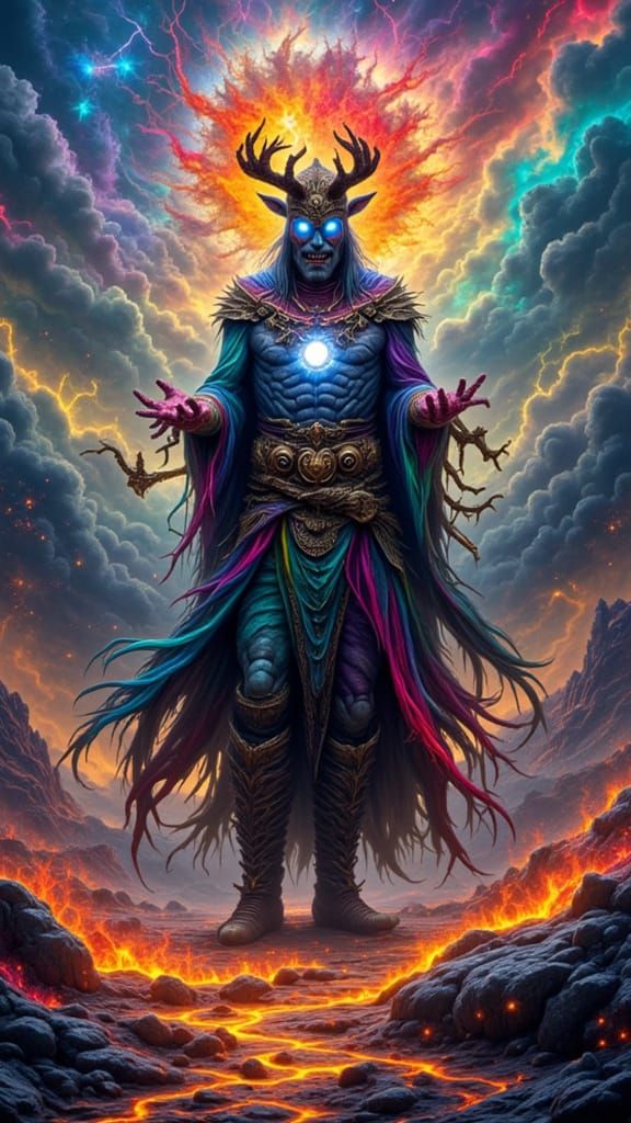 Rainbow Wizard Casting Spells in Surreal Dreamscape