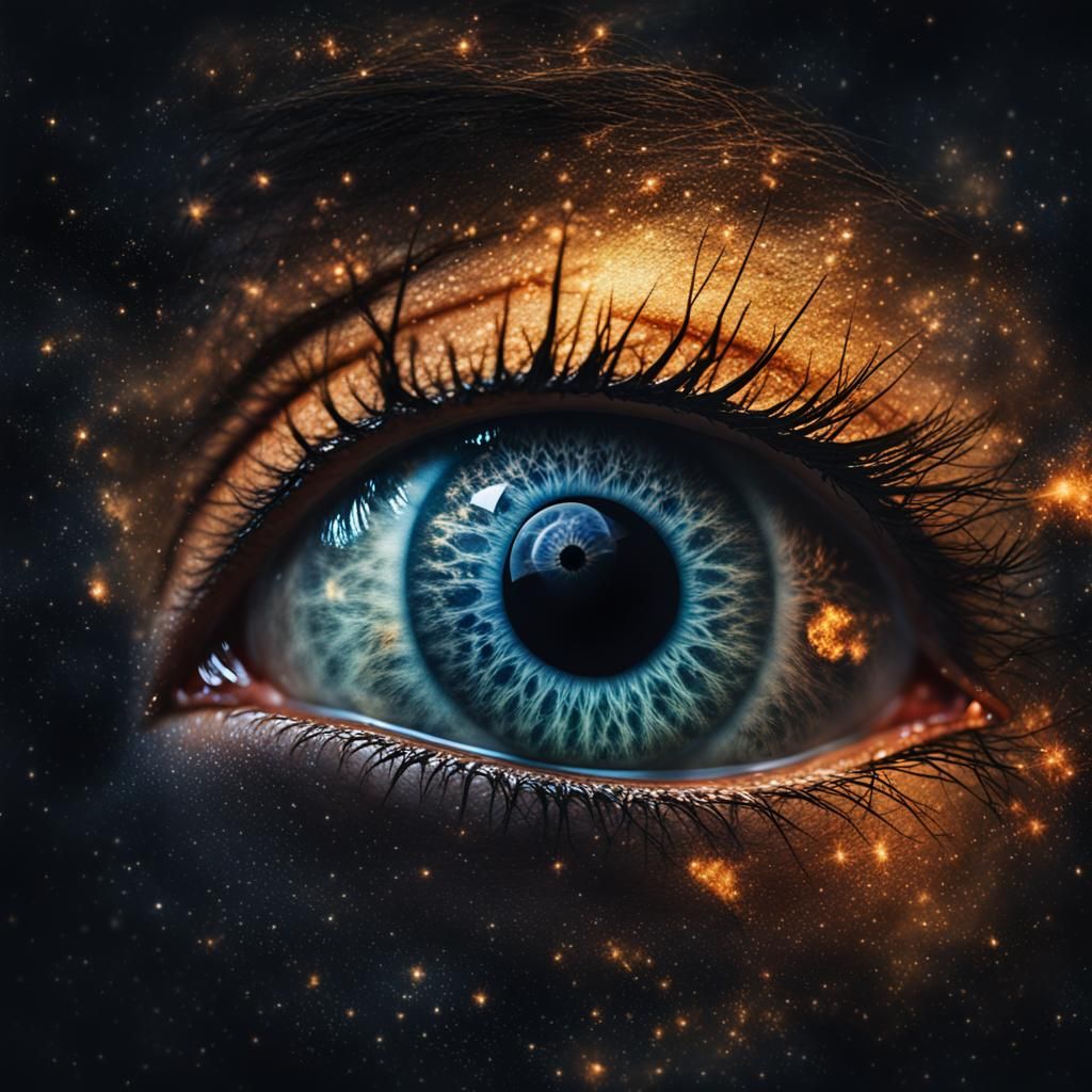 Nebula Eye Reflecting a Mysterious Silhouette