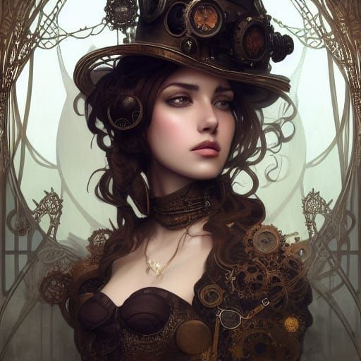 Steampunk Queen Portrait in Hyper Detailed Style