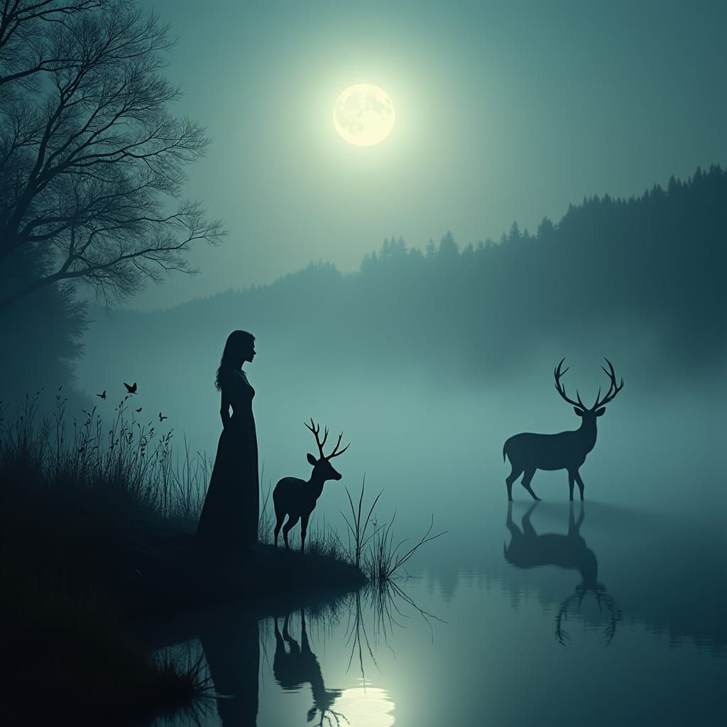 Moonlit Lake: Whispers of the Soul in Cinematic Style