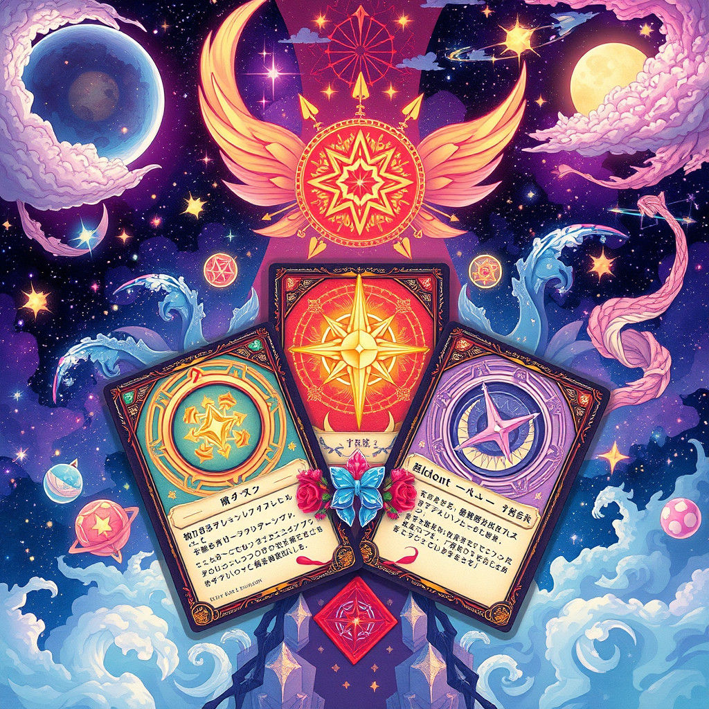 Ethereal Magic Cards in Anime Style