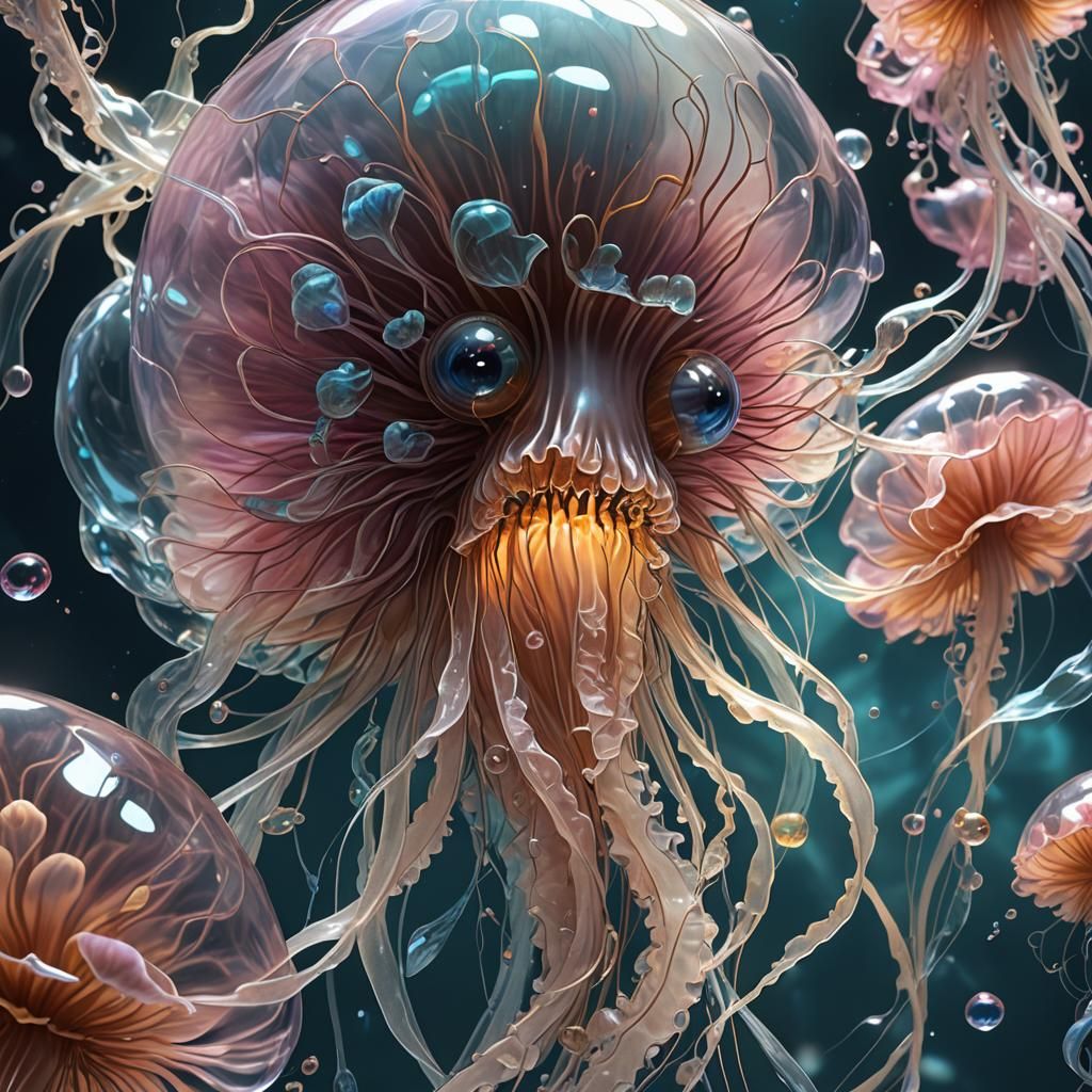 Bioluminescent Jellyfish Flower Portrait in 3D