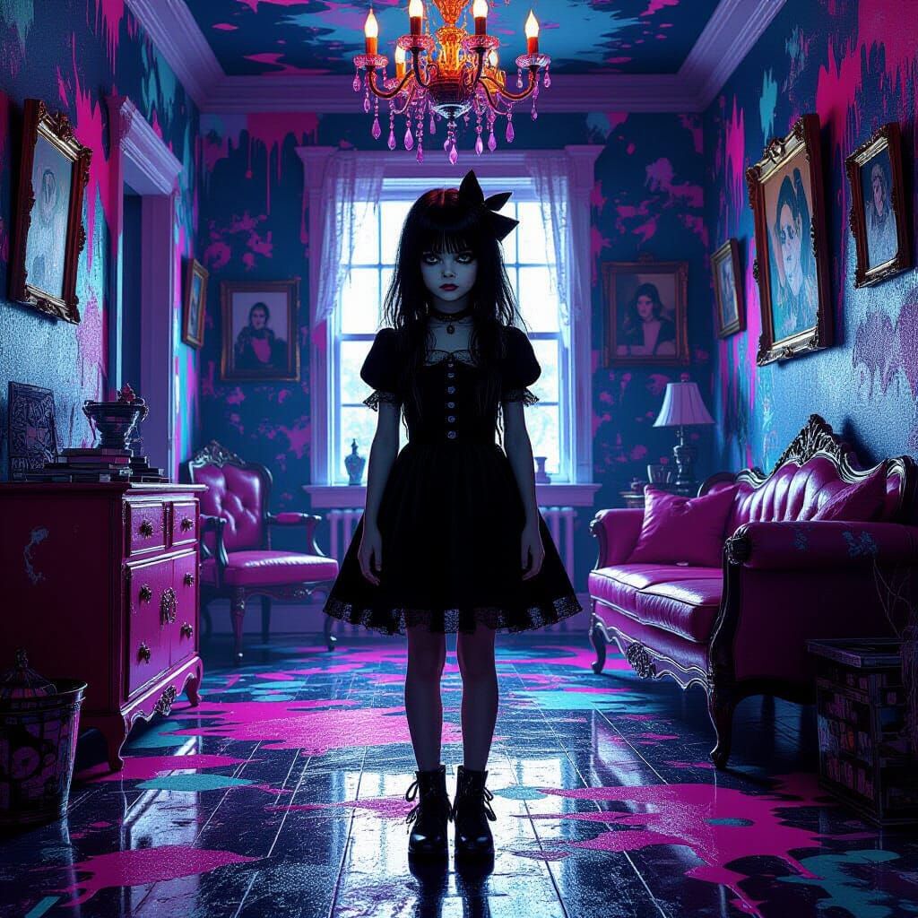 Gothic Girl in Psychedelic Color Explosion