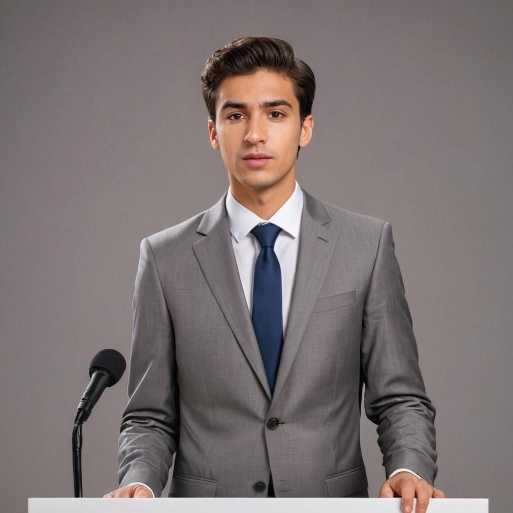 Young Latin Businessman Giving Speech: Professional Portrait