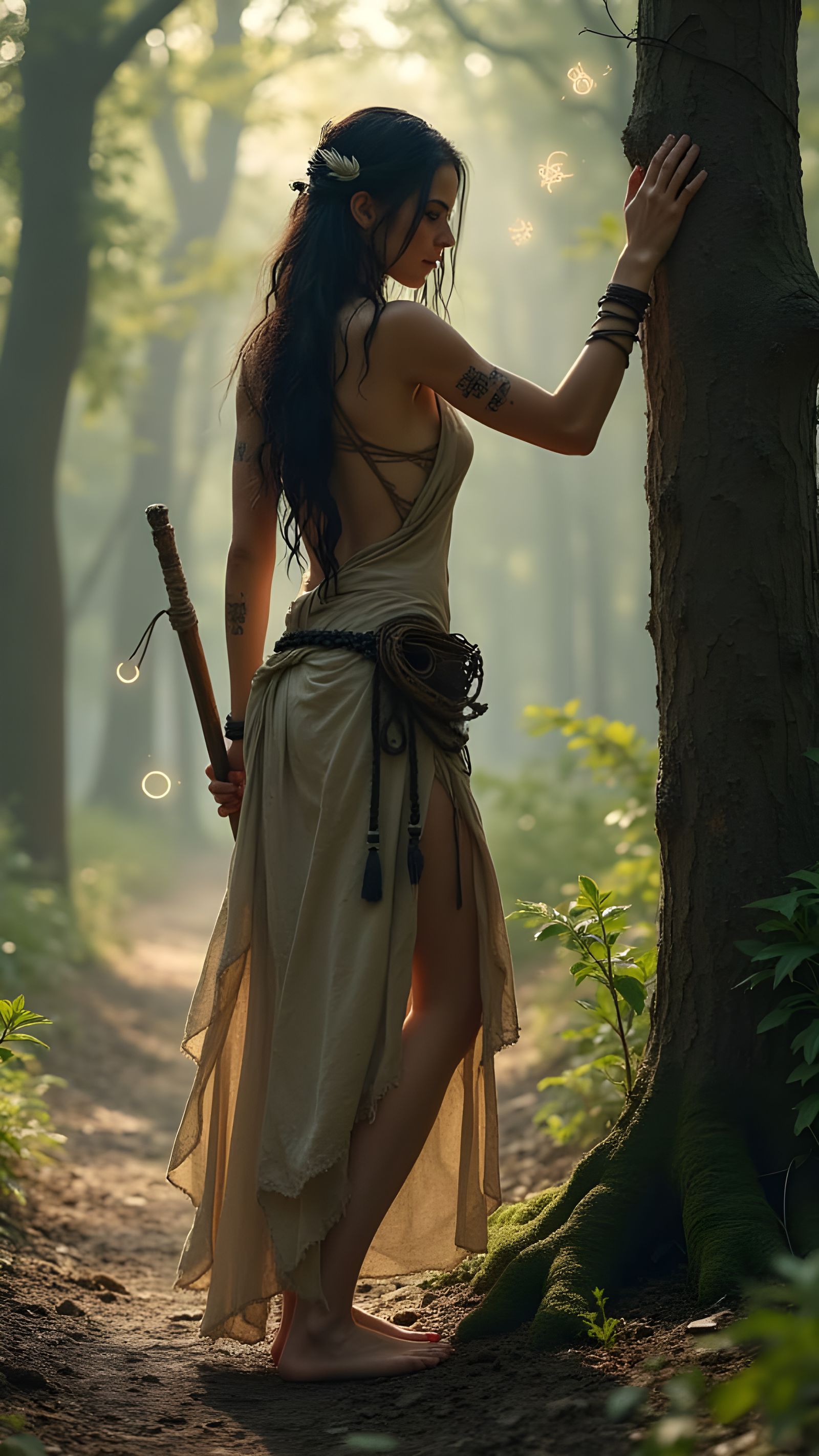 Serene Norse Warrior Woman Embraces the Mystical Forest