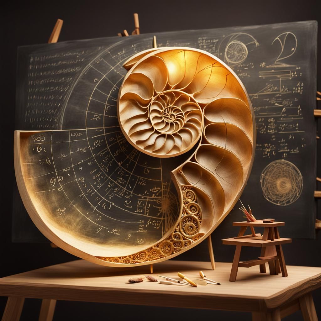Mathematician Studying Golden Ratio Sculpture in Golden Ligh...