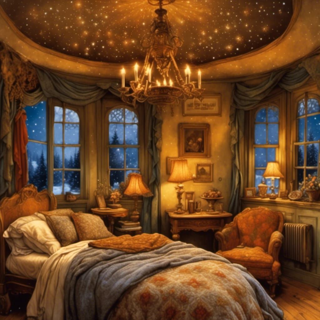 Starry Night Scene through a Vintage Window