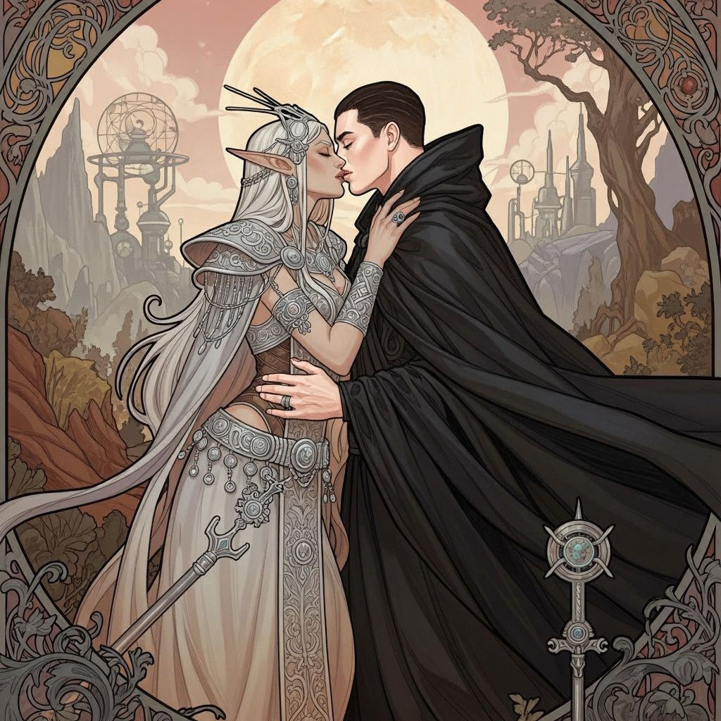 High Elf Wizard Kissing Dark Wizard