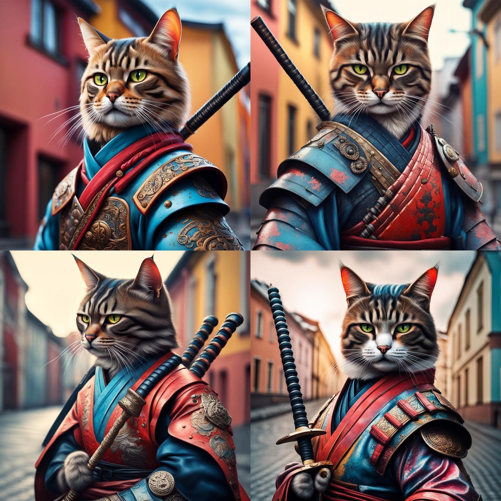 Samurai Cat in Vilnius: Hyperrealistic Concept Art