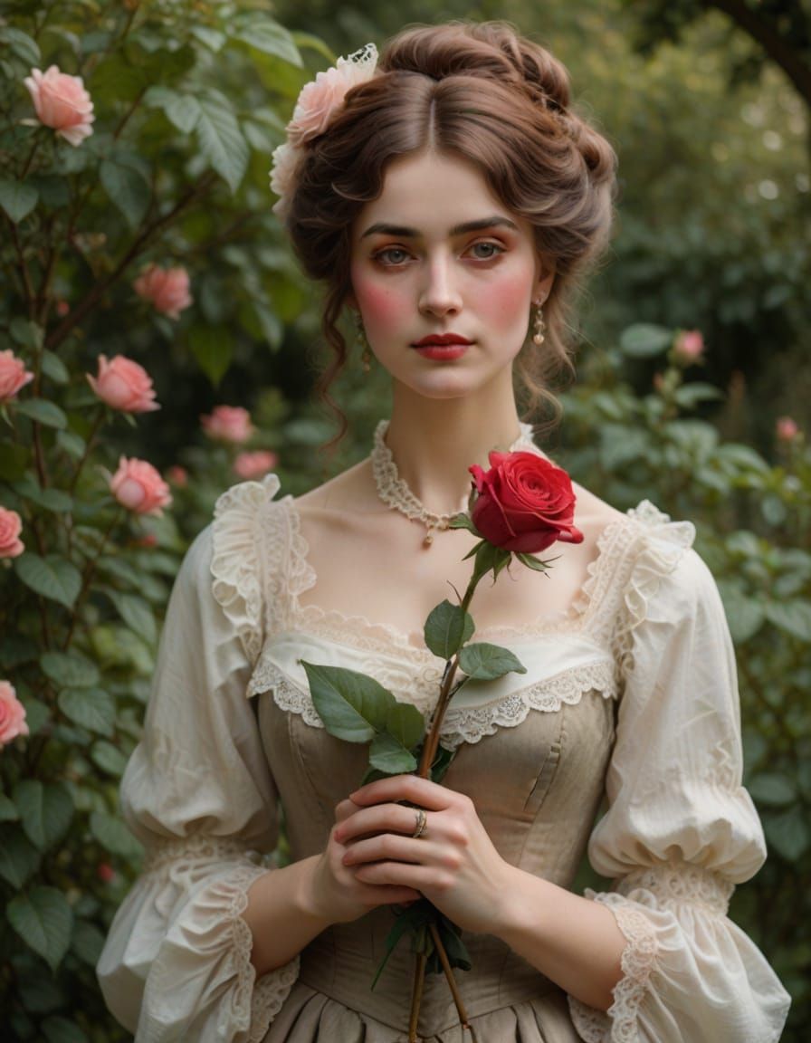 Elegant Victorian Lady Basks in Garden Bloom