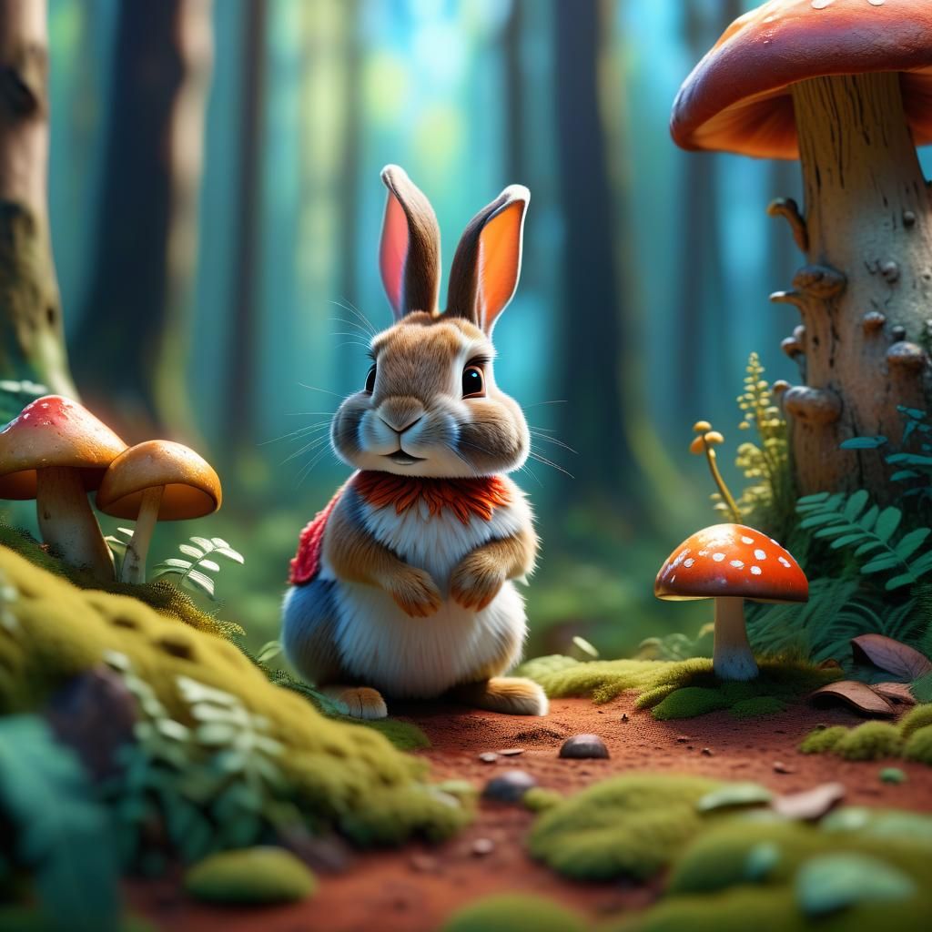 Rabbit on Mushroom in Forest, Pixar Concept Art