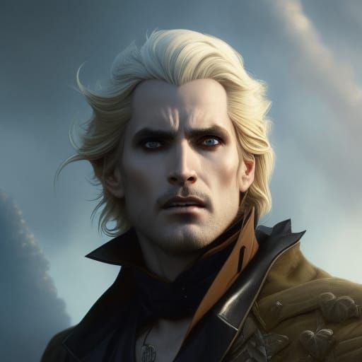 Vampire Portrait with Golden Hair and Black Wings