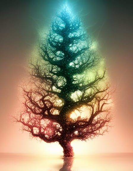 Glowing Glass Tree with Cosmic Energy