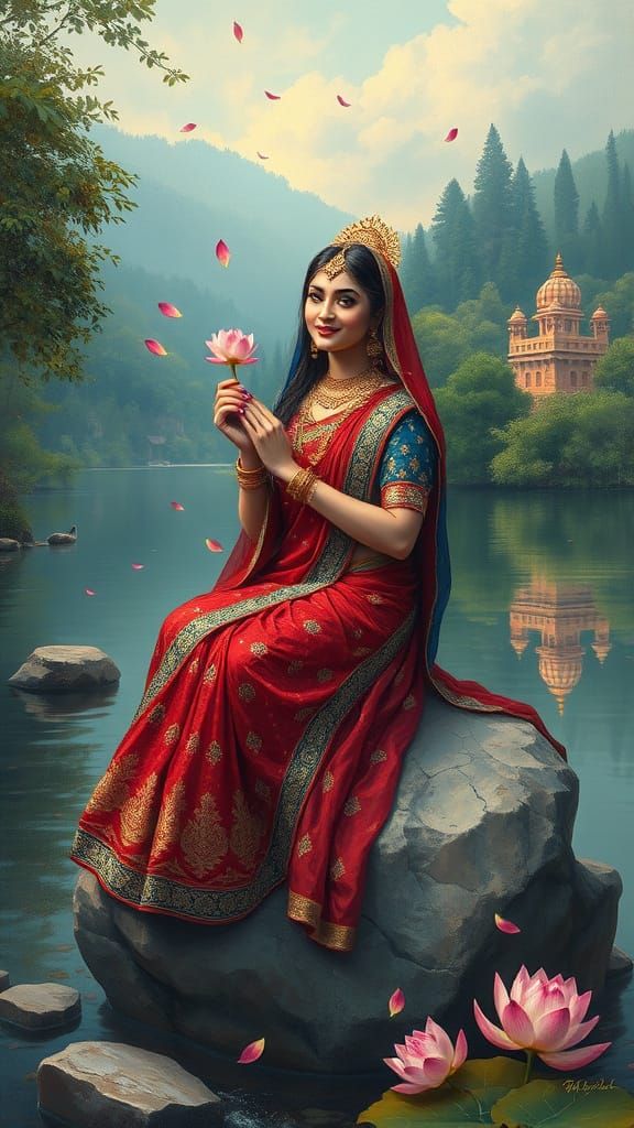 Radha by River in Raja Ravi Varma Style