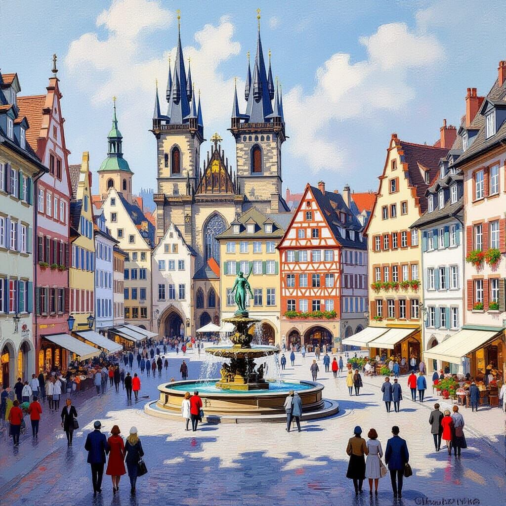 Frankfurt's Römerberg Square: Impressionist Justice Fountain