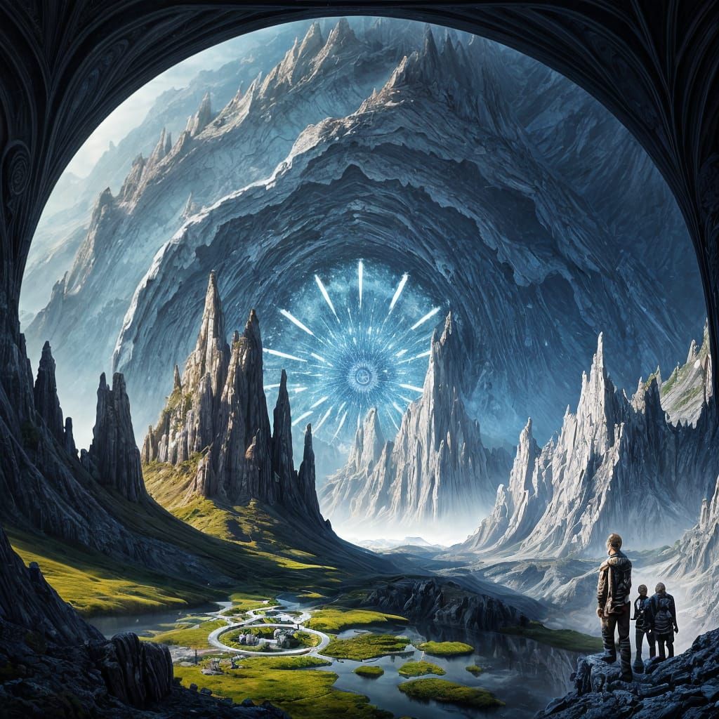 Futuristic Geode Landscape with Intricate Buildings