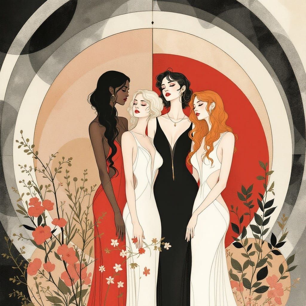 Women of Enchanted Harmony in Art Nouveau Style