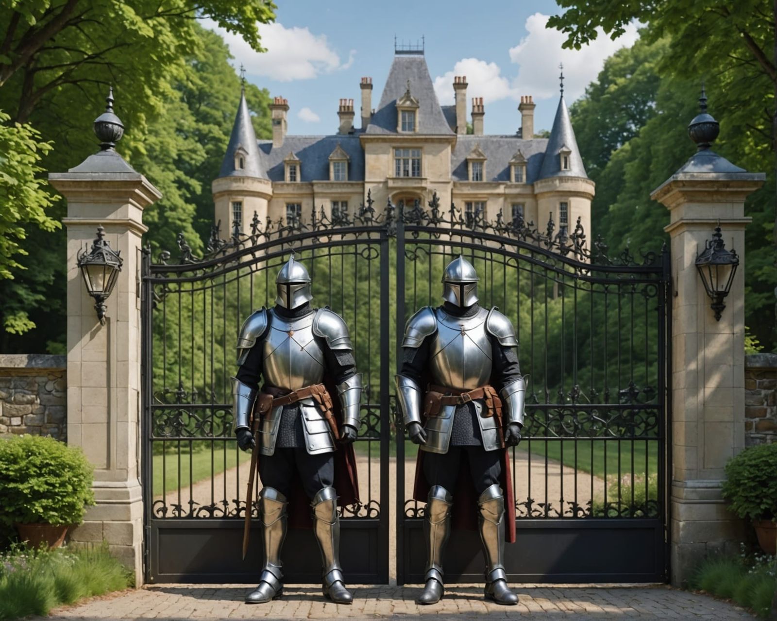 Armored Guards Protecting French Manor House