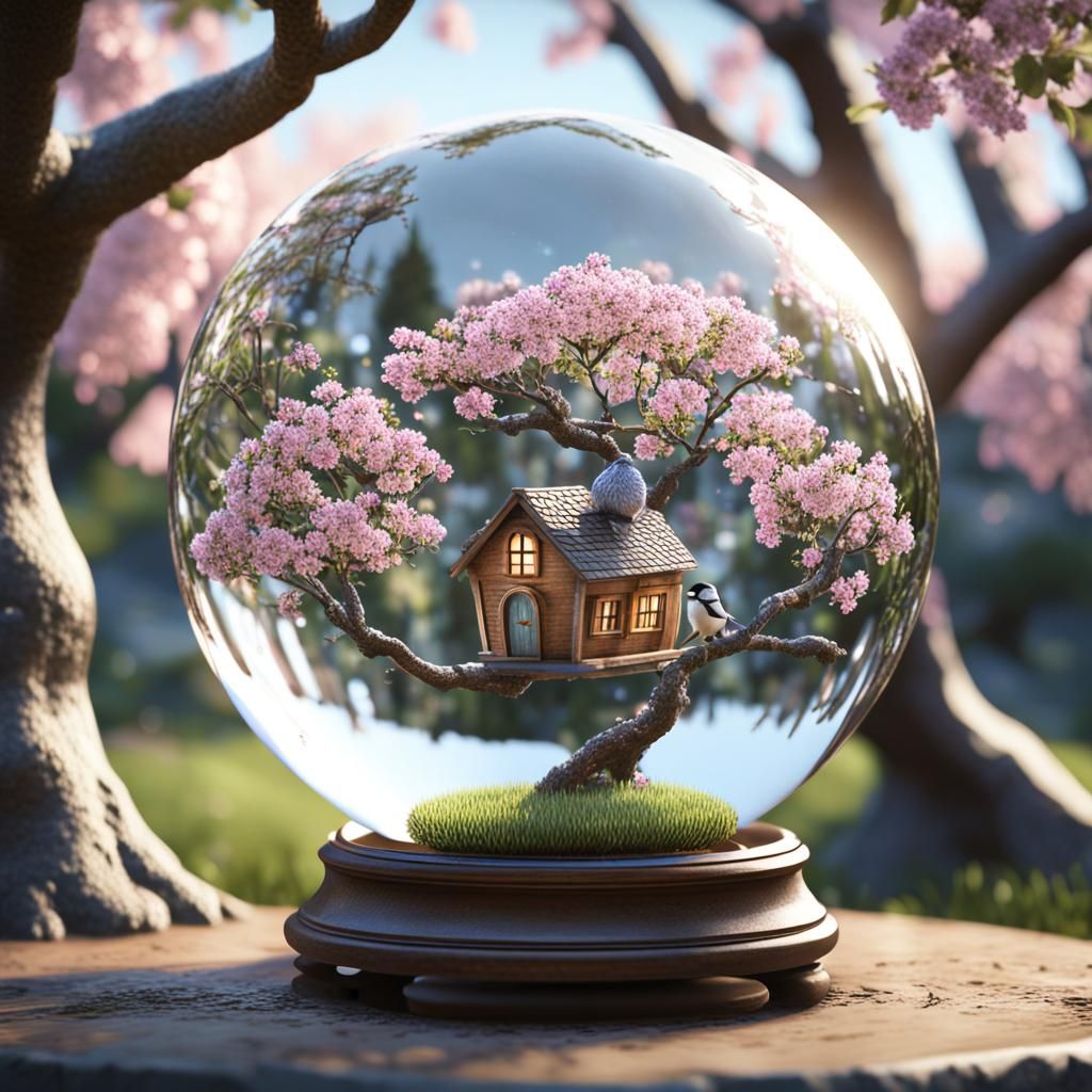 English Cottage in Crystal Ball: Hyper-Realistic 16k Render