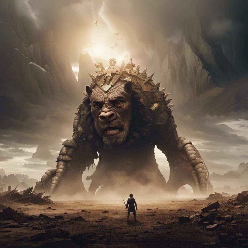 Epic Digital Painting: David and Goliath Confrontation