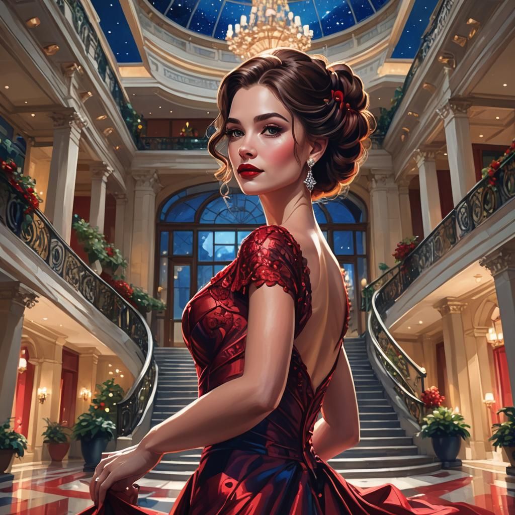 Woman in Grape Dress, 3D Rendered Oil Painting