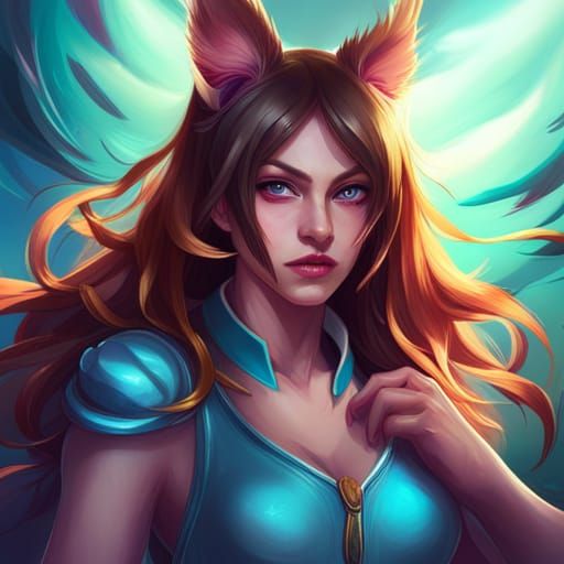 Ahri Portrait in Artgerm and Mucha Style