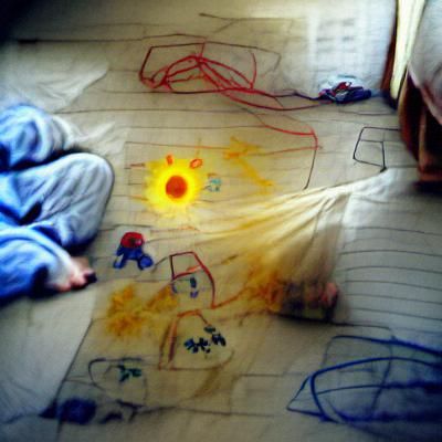 Child's Drawing: Siblings in Dark Bedroom