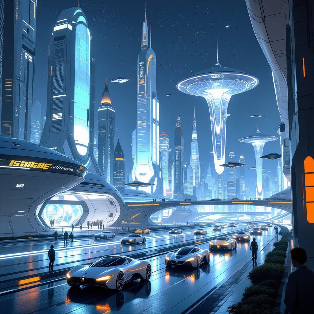 Futuristic City with Flying Cars in Sci-Fi Style