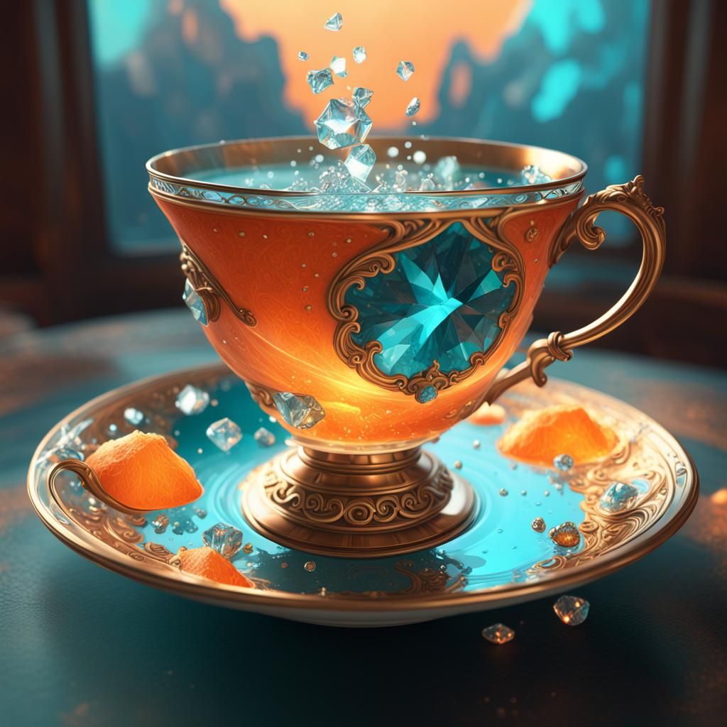 Heavenly Teacup Filled with Liquid Diamonds