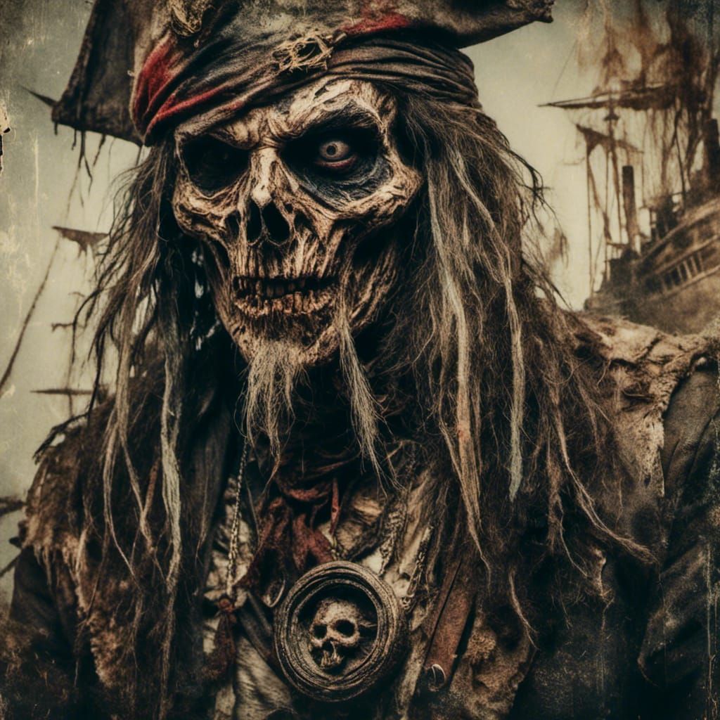 Macabre Zombie Pirate with Ship Hat