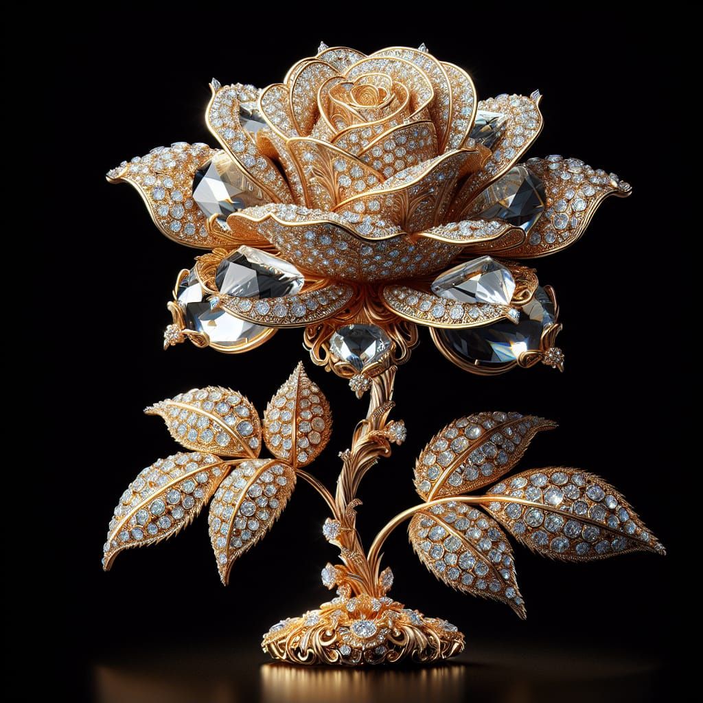 Regalia Flora: A Majestic Golden Rose in Opulent Jewels