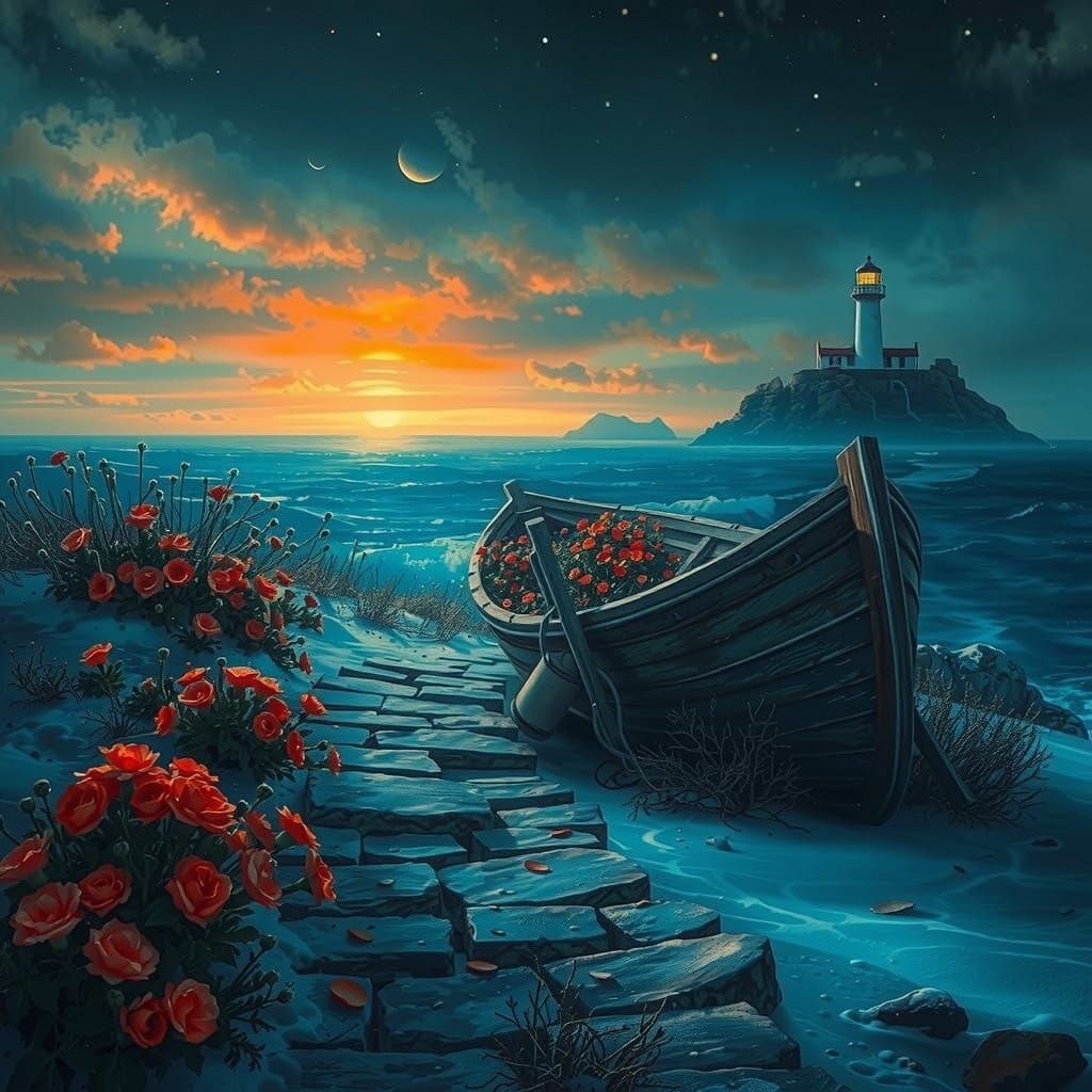 Winter Wonderland Lighthouse Scene in Vibrant Colors