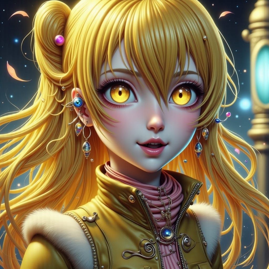 Metallic Eyed Woman Shimmers in Electric Light