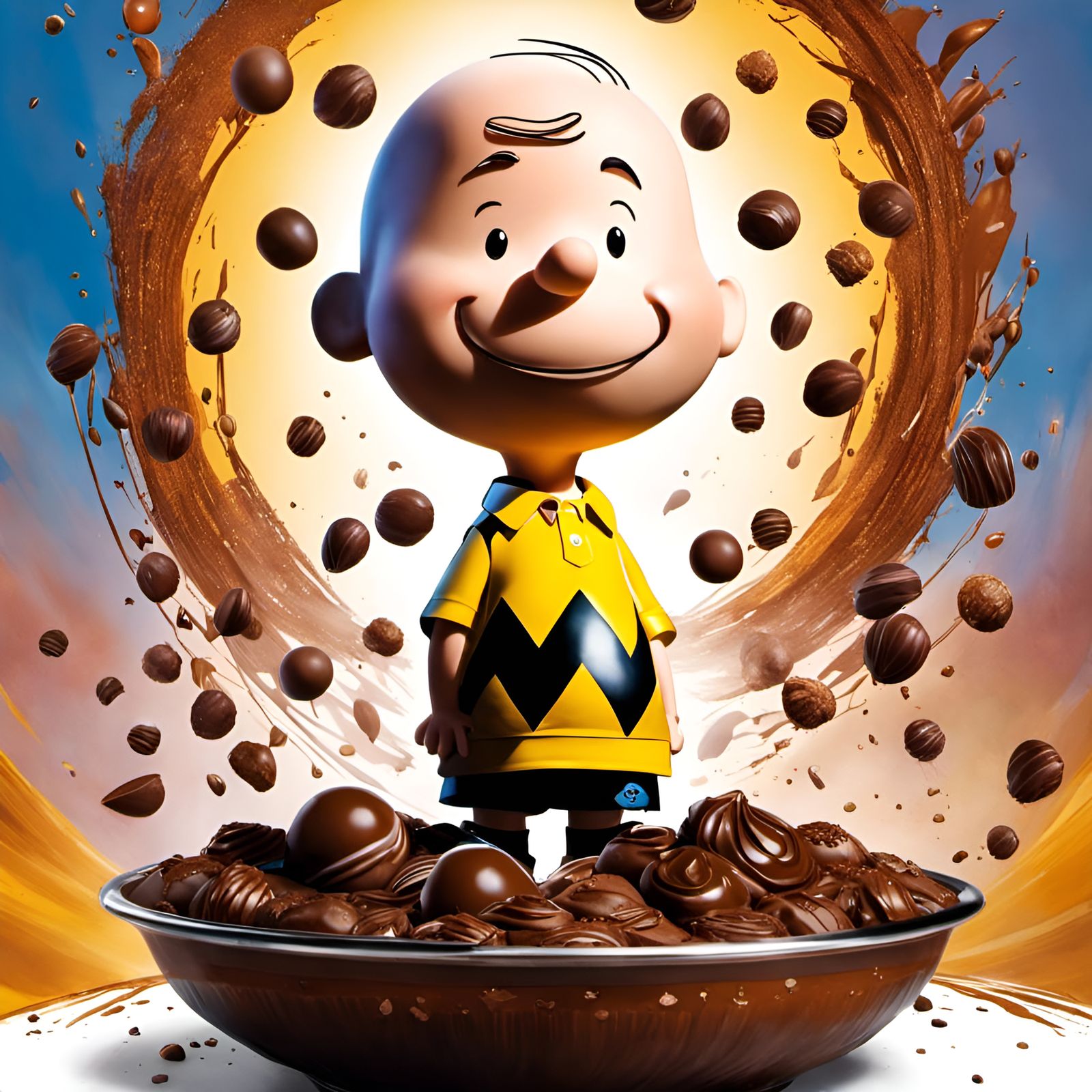 Cheerful Charlie Brown Portrait with Chocolate