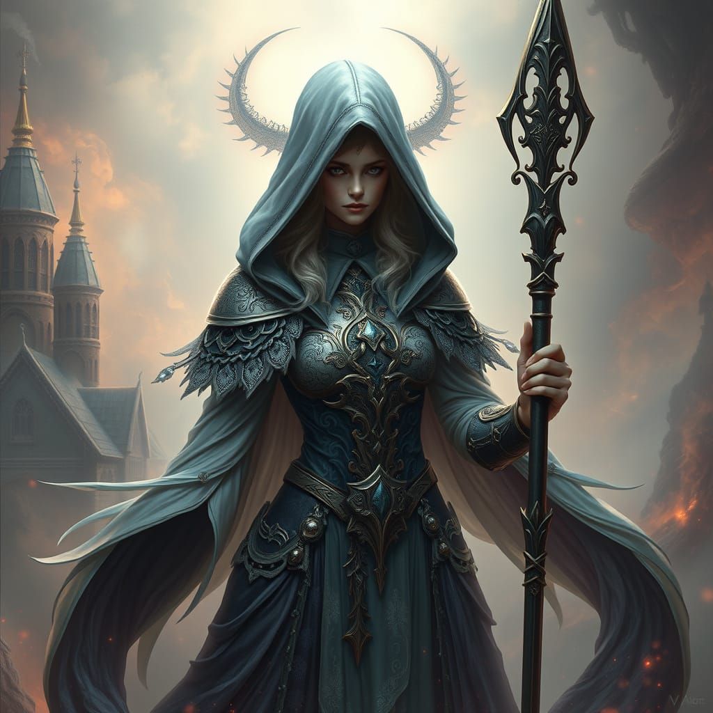 Mystical Female Warrior in Warhammer 40k Chaos Realm