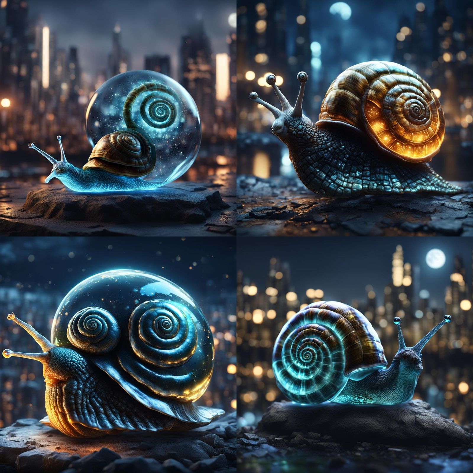 Glass Snail City at Night: 3D Game Cinematic