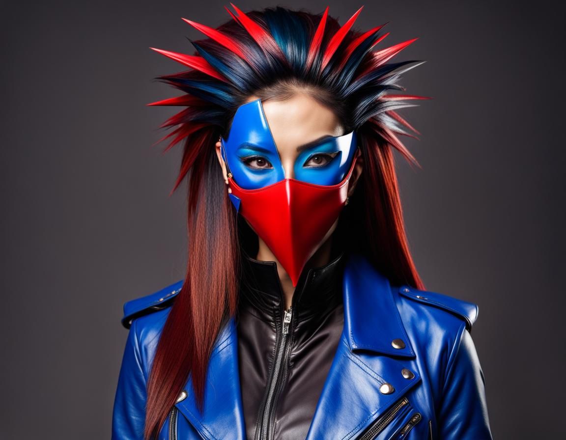 Beautiful Asian Woman with Unique Hairstyle and Mask
