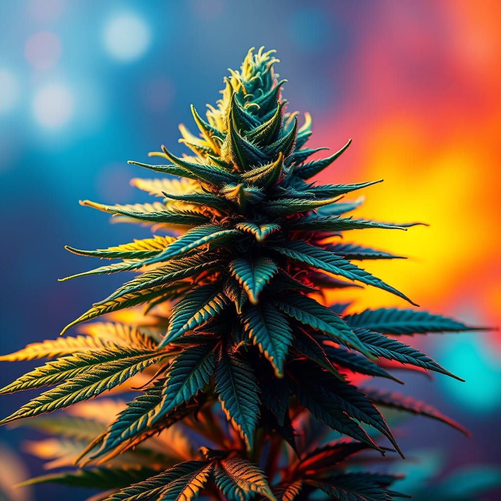 Majestic Lush Cannabis Plant in Dreamy Futuristic Setting