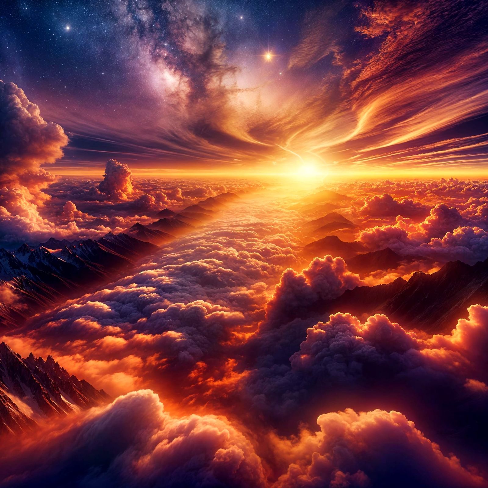 Ethereal Sunrise Above the Clouds in Vibrant Hues