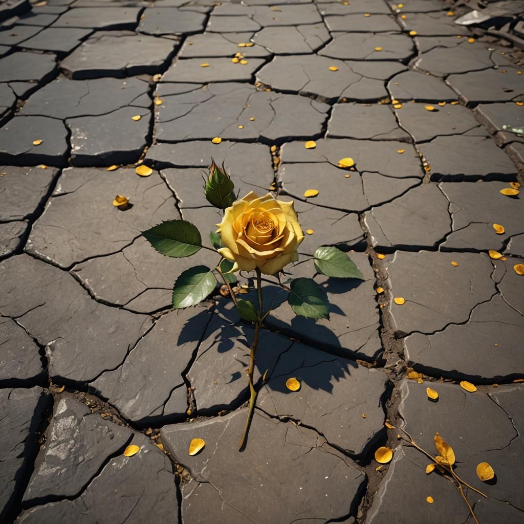 Yellow Rose Blooms in Wasteland: Fantasy Art