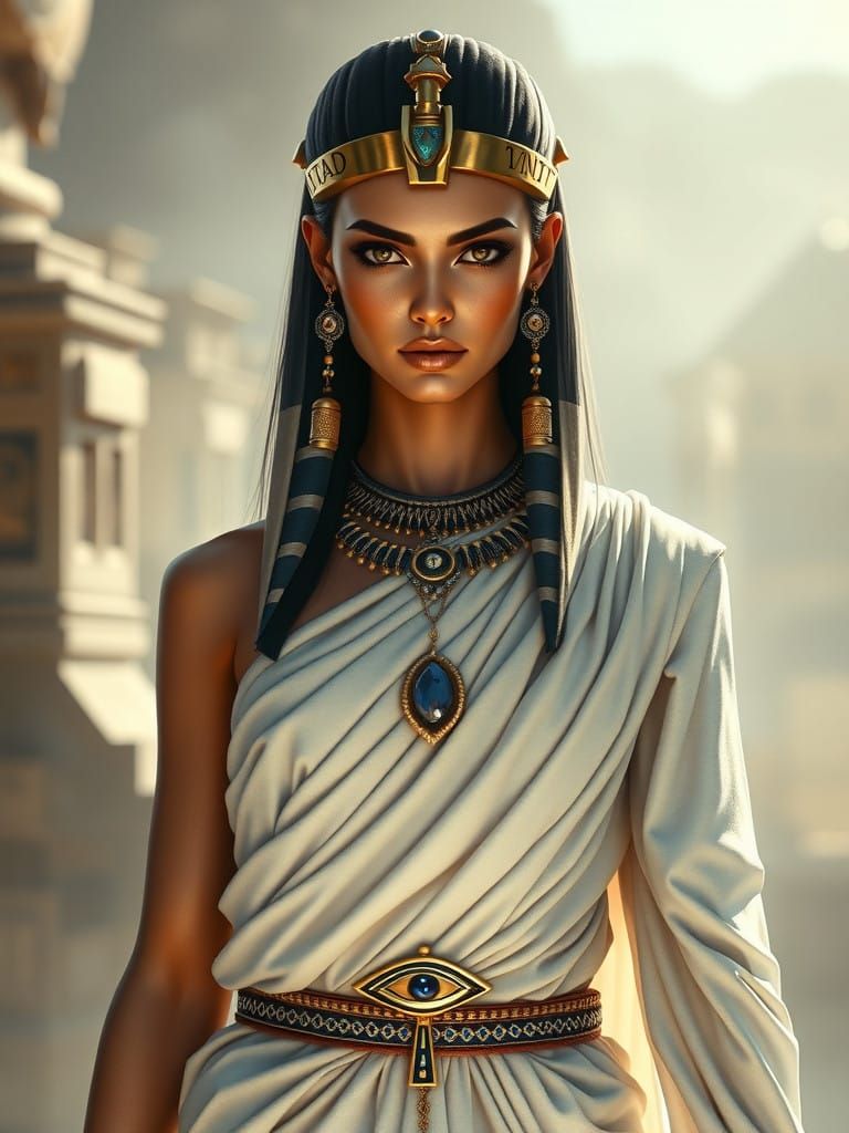 Ethereal Goddess of Ancient Wisdom in Luminous Digital Paint...