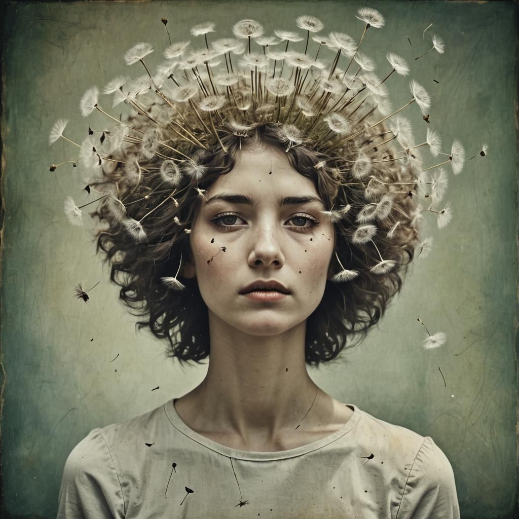 Surreal Dandelion Woman Portrait